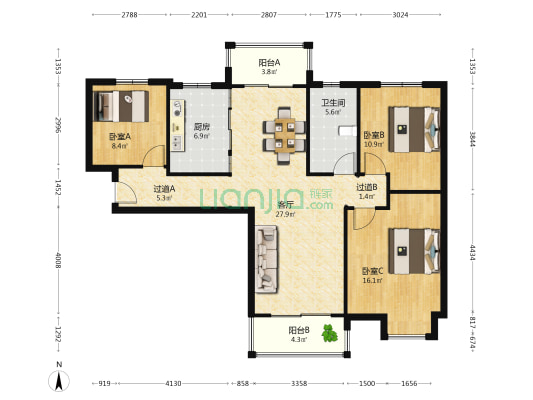 鸿威鸿景雅园 3室1厅1卫 113平方