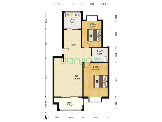 永嘉太阳城 2室1厅1卫 89平方