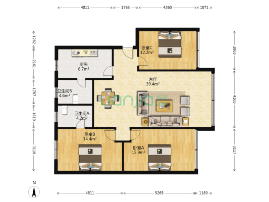 南厂路153号 3室1厅2卫 110平方