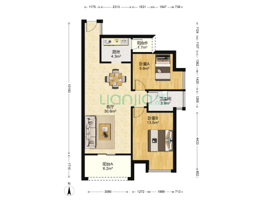 丰泰旗山绿洲 2室1厅1卫 82平方