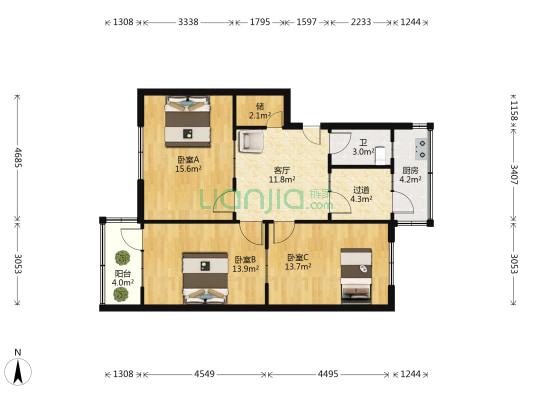 丁角街 3室1厅1卫 86平方