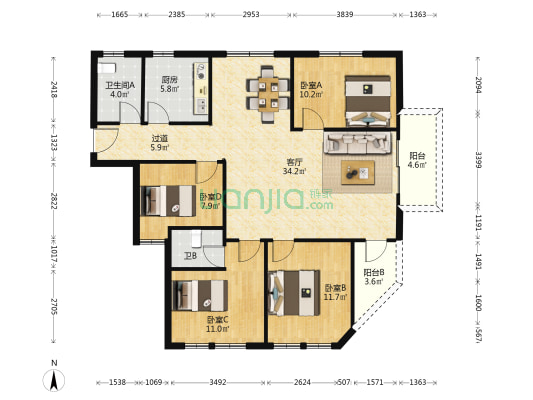 幼专雅居 4室1厅2卫 136平方