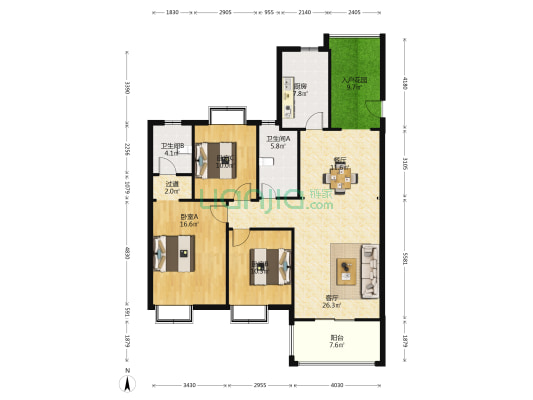 蓝湾新城 3室2厅2卫 139平方