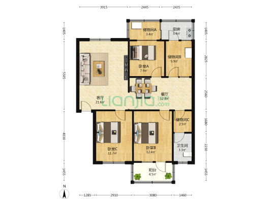 振财楼 3室2厅1卫 103平方