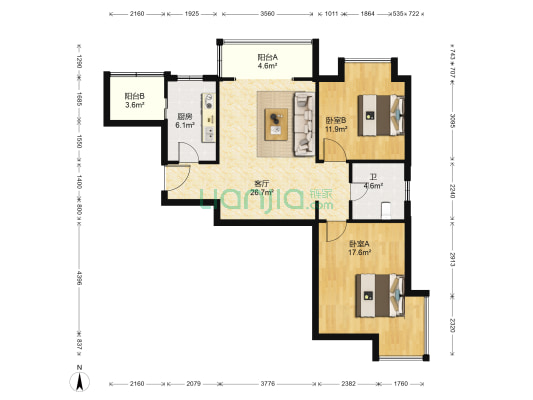 榕景园 2室1厅1卫 96平方