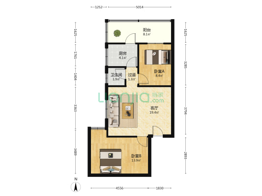 富达苑 2室1厅1卫 68平方