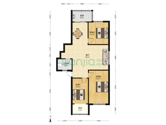 越都大厦 3室1厅1卫 108平方