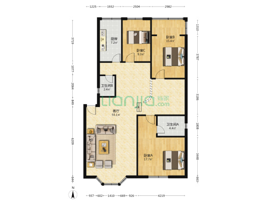 靖武园 3室1厅2卫 130平方