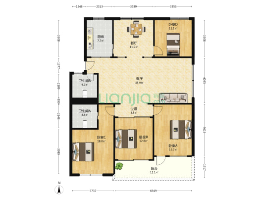 八一六北路 4室2厅2卫 146平方