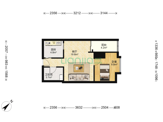 中山大厦雍景台 1室1厅1卫 52平方