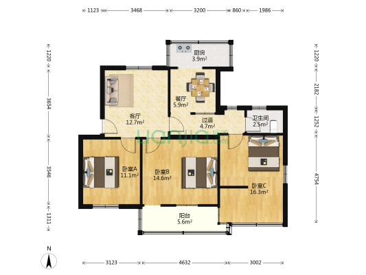 华南农业大学宿舍六一区 3室2厅1卫 85平方