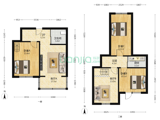 阳光新城 3室2厅1卫 52平方