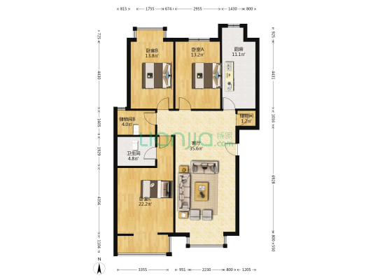 范阳路矿山局家属院精装三居双卫-户型图