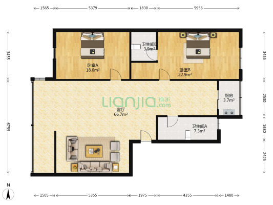 新闻大厦 2室1厅2卫 147平方