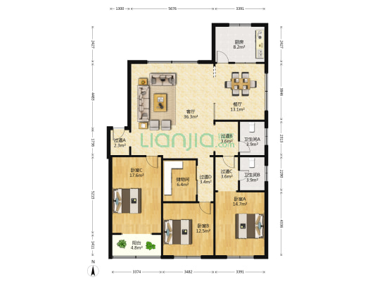 石门路46号 3室2厅2卫 168平方