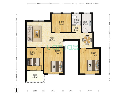 金沙园小区 4室1厅1卫 102平方
