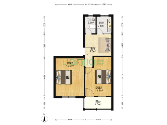 郭南小区 2室1厅1卫 55平方