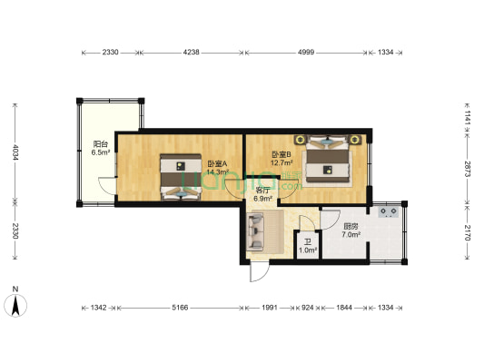 小邮局宿舍 2室1厅1卫 55平方