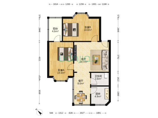 永溪街8号 2室2厅1卫 82平方