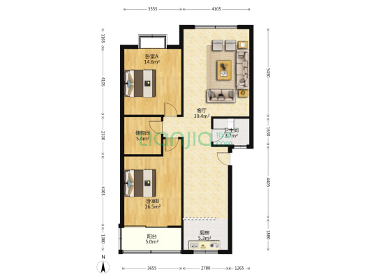 华夏东苑 2室1厅1卫 109平方