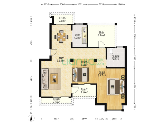 玉屏佳苑 2室1厅1卫 136平方