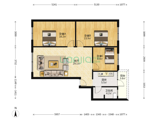 奎星街15号 3室1厅1卫 104平方