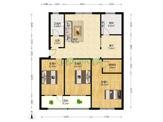许昌县石油公司家属院 3室2厅1卫 121平方