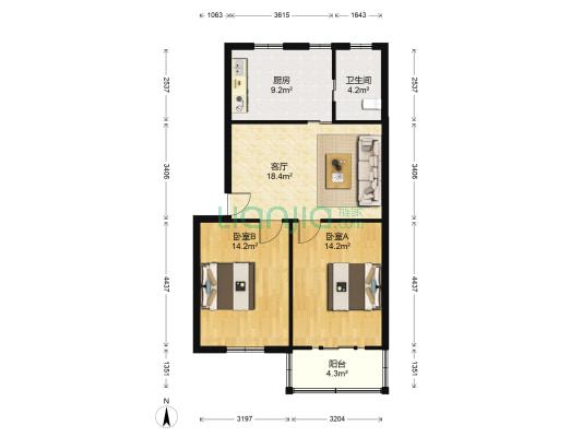 凤凰西街152号 2室1厅1卫 76平方