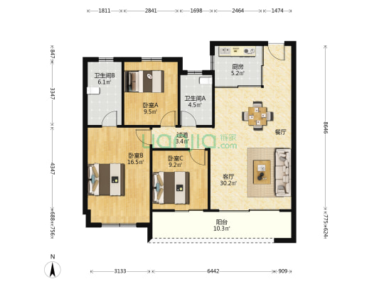 万科溯源 3室1厅2卫 120平方