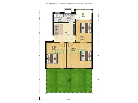 银都花园社区 3室1厅1卫 82平方