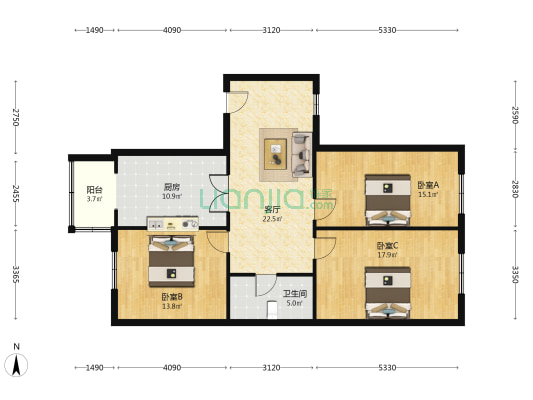 新联草街 3室1厅1卫 118平方
