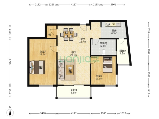 百汇园一期 2室2厅1卫 114平方