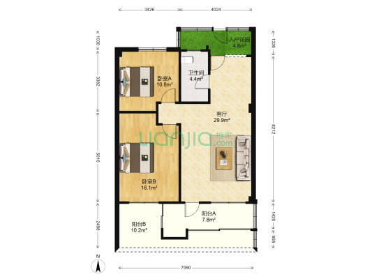 榕苑 2室1厅1卫 75平方