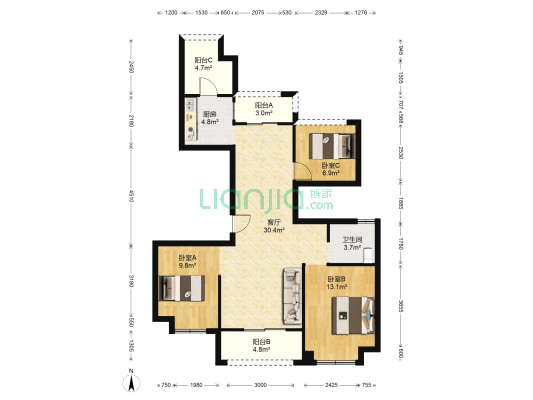 巴厘九墅 3室1厅1卫 108平方