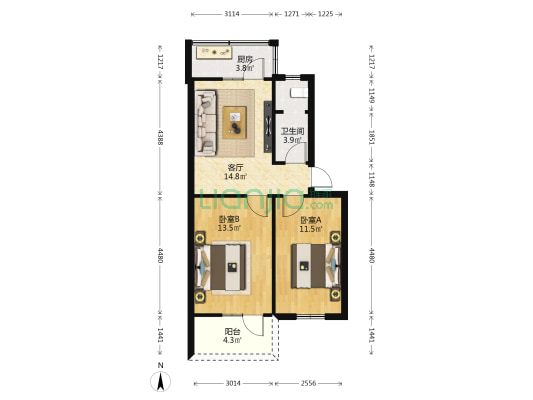 东元西路38号院 2室1厅1卫 63平方