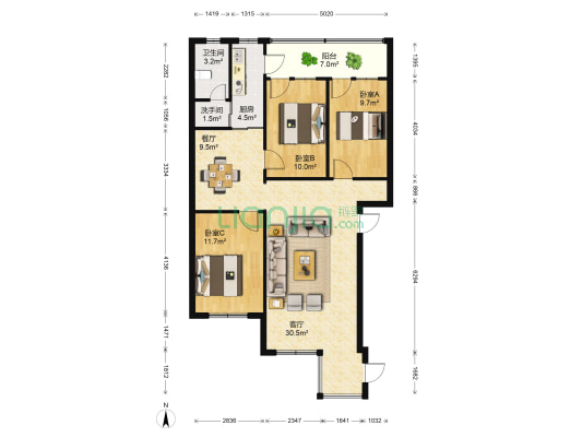 交警公寓 3室2厅2卫 98平方