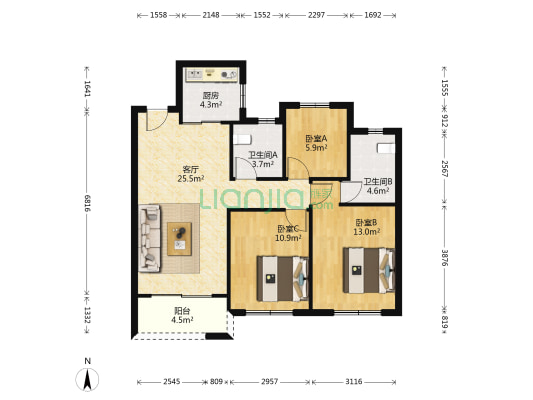 中锐招商星未来 3室1厅2卫 91平方