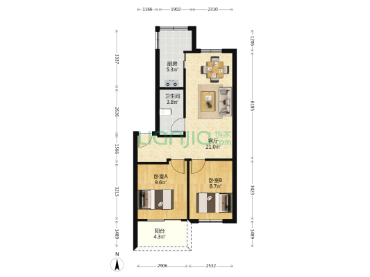 纸厂宿舍 2室1厅1卫 60平方