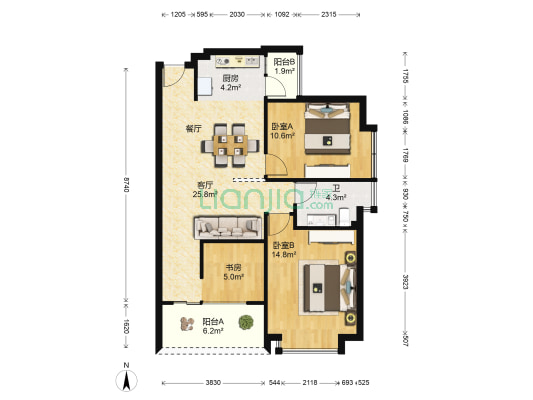 同和慧源 3室1厅1卫 88平方
