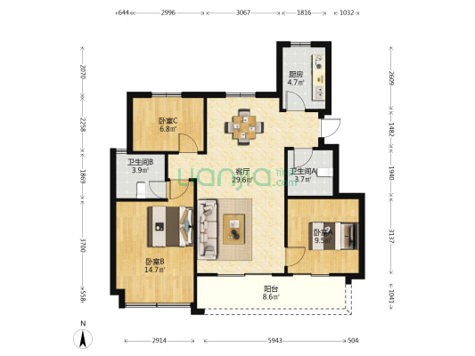 鸿祥学府 3室1厅2卫 98平方