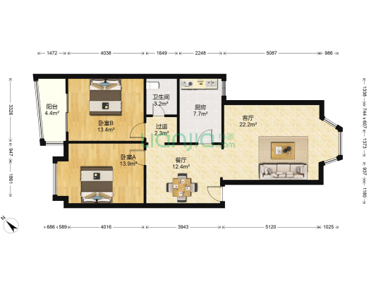 家和南苑 2室2厅1卫 94平方