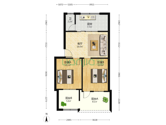 区计划经协住宅小区 2室1厅1卫 59平方