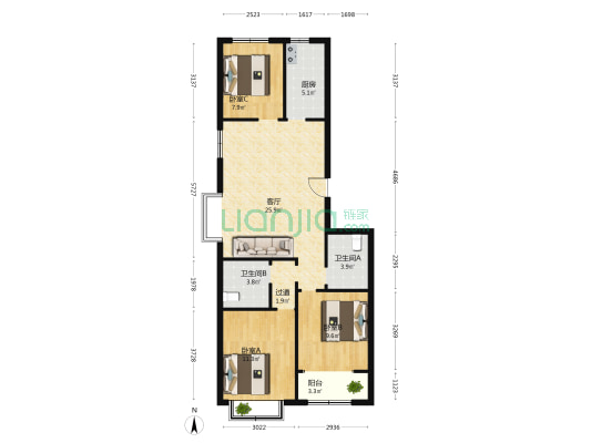 平度中央国际 3室1厅2卫 118平方