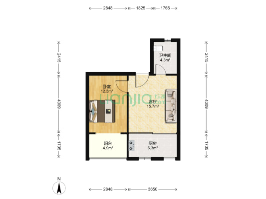 慧谷阳光 1室1厅1卫 61平方