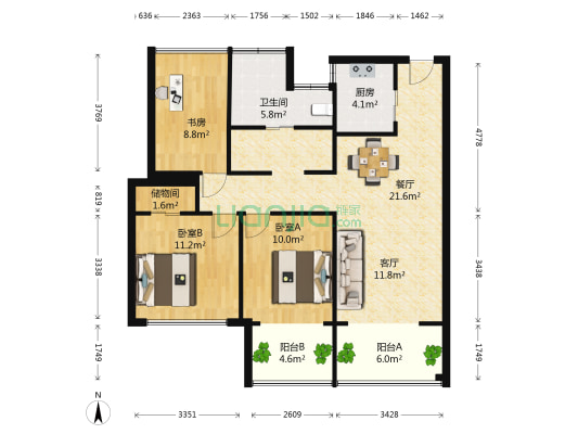 宁兴嘉利广场 3室2厅1卫 97平方