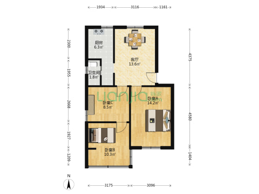 天目山路22号 3室1厅1卫 67平方
