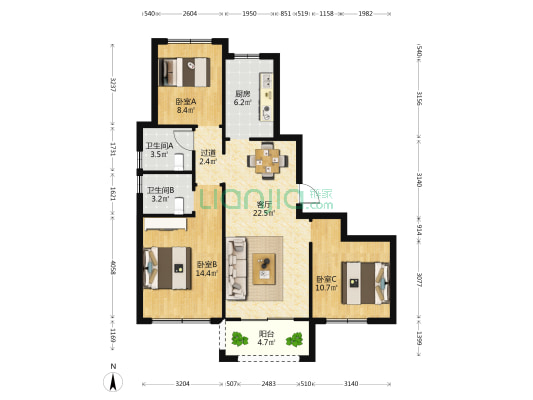 昌运里三区 3室1厅2卫 122平方