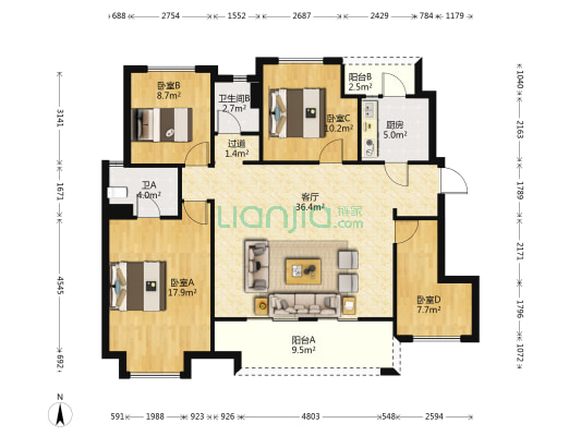 万科花溪大都会 4室1厅2卫 129平方