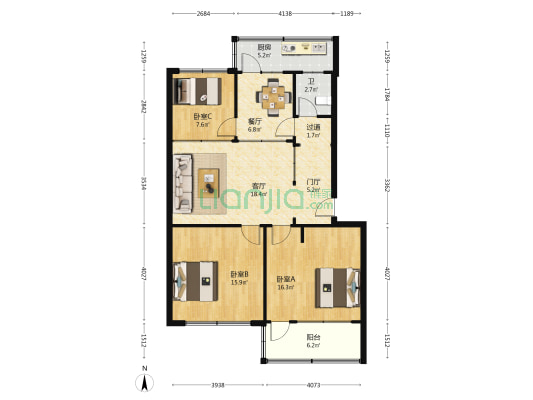 国税局宿舍 3室2厅1卫 102平方