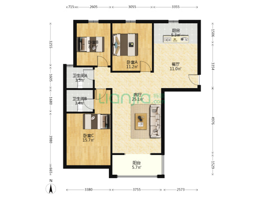 金域华庭 3室2厅2卫 118平方